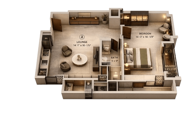 1 BED APARTMENT floor plan — 750 SQFT