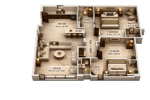 2 BED APARTMENT floor plan — 1250 SQFT