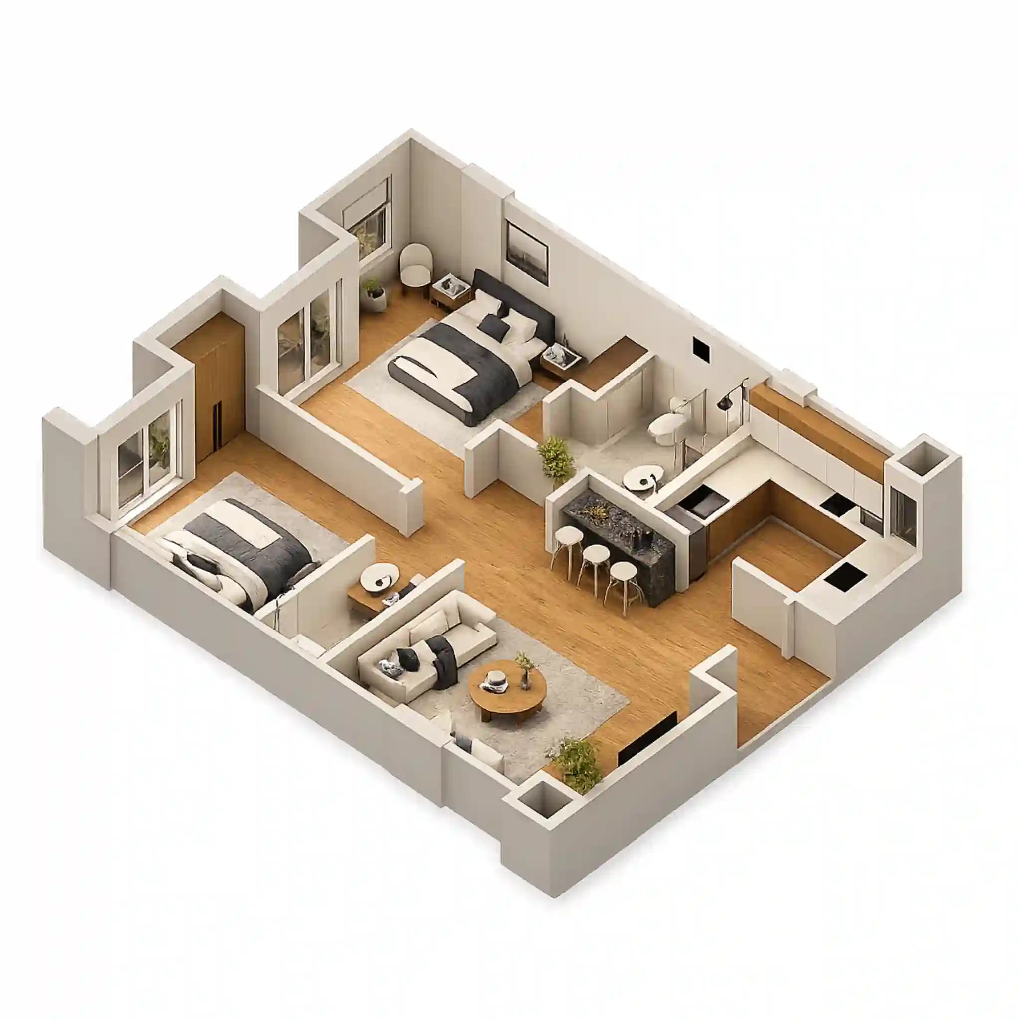 2 BED APARTMENT floor plan — 1,347 to 1,598 Sq. Ft