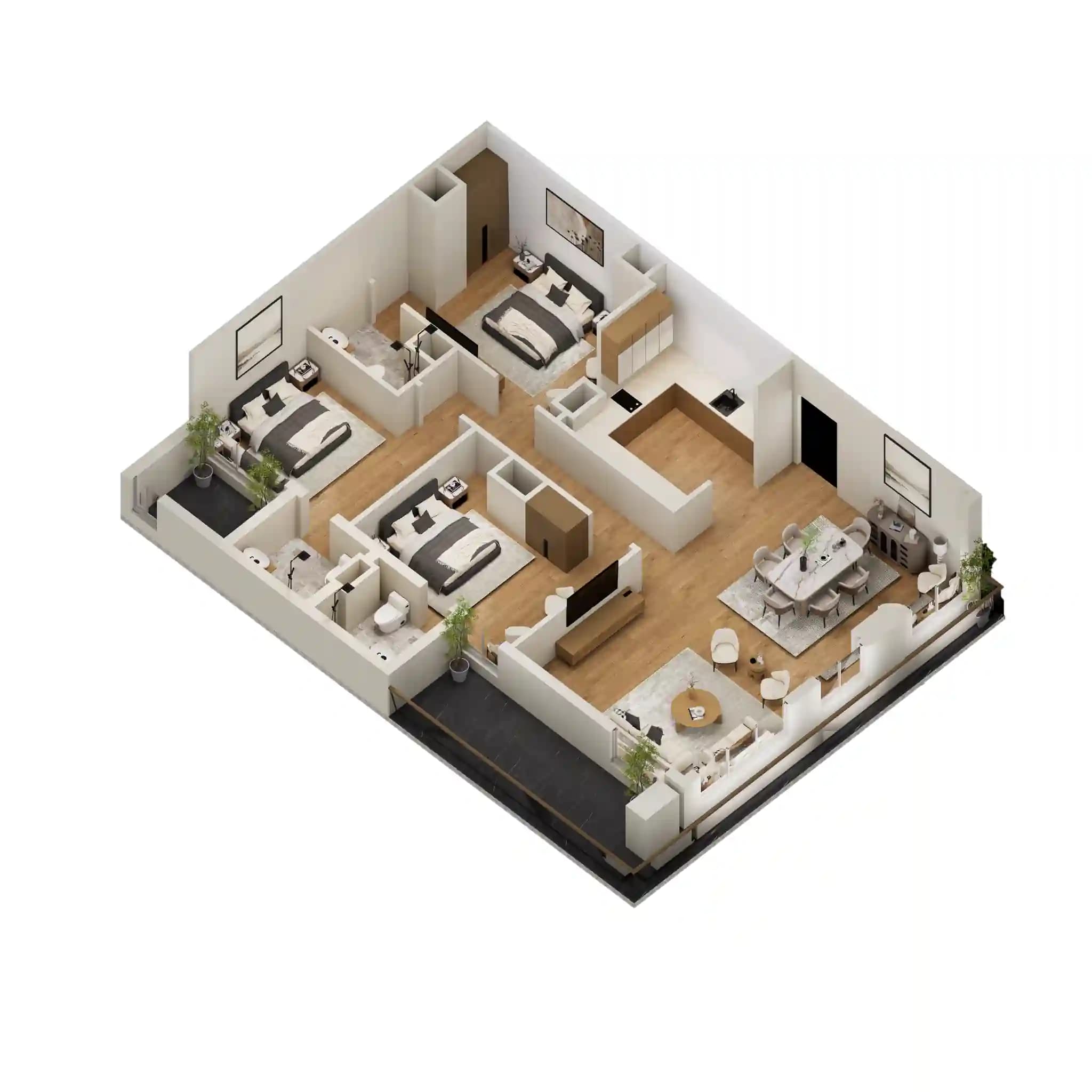 3 BED APARTMENT floor plan — 2,040 to 2,197 Sq. Ft